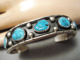 Vintage Navajo Blue Turquoise Sterling Silver Bracelet Native American Old-Nativo Arts