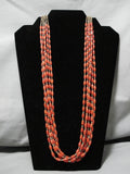 Important Roe Yazzie Coral Sterling Silver Heishi Necklace Native American-Nativo Arts