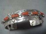 Wonderful Signed Navajo Coral Sterling Silver Bracelet Native American-Nativo Arts