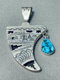 Meticulously Hand Carved Vintage Native American Navajo Turquoise Sterling Silver Pendant-Nativo Arts