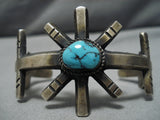Very Rare Blue Warrior Turquoise Vintage Native American Navajo Sterling Silver Bracelet Old-Nativo Arts