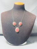 Eye Catching Vintage Native American Navajo Rhodochrosite Sterling Silver Necklace-Nativo Arts