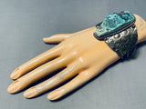 Woah! Vintage Native American Navajo Turquoise Sterling Silver Flank Bracelet Old-Nativo Arts