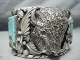 Heavy Huge Native American Navajo Buffalo Turquoise Sterling Silver Bracelet- 200 Grams!-Nativo Arts