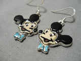 Fabulous Zuni Native American Sterling Silver Disney Inlay Earrings-Nativo Arts