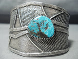 Heavy Navajo Native American Old Kingman Turquoise Sterling Silver Bracelet-Nativo Arts