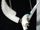 Huge Flapping Wings Vintage Native American Navajo Turquoise Sterling Silver Eagle Necklace-Nativo Arts