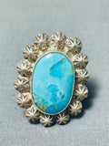Sensational Vintage Native American Navajo Kingman Turquoise Sterling Silver Star Ring-Nativo Arts