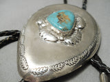 Huge Heavy Men's Vintage Native American Navajo Turquoise Sterling Silver Bolo Tie Old-Nativo Arts