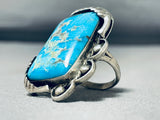 Astonishing Vintage Native American Navajo Pilot Mountain Turquoise Sterling Silver Ring-Nativo Arts