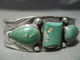 Early 1900's Heavy Vintage Native American Navajo Cerrillos Turquoise Ingot Silver Bracelet-Nativo Arts