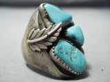 Julie Lamy Vintage Native American Zuni Blue Gem Turquoise Sterling Silver Ring Old-Nativo Arts