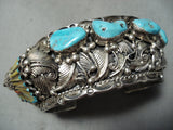 Incredible Detailed Heavy Vintage Native American Navajo Turquoise Sterling Silver Bracelet-Nativo Arts