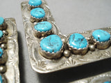 Rare Vintage Native American Navajo Turquoise Sterling Silver Collar Protectors-Nativo Arts