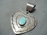 Exquisite Vintage Native American Navajo Turquoise Sterling Silver Heart Pendant Old-Nativo Arts