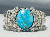 Signed Vintage Native American Navajo Old Kingman Turquoise Sterling Silver Bracelet-Nativo Arts