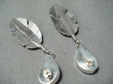 Native American Detailed Feather Genius Royston Turquoise Sterling Silver Earrings-Nativo Arts