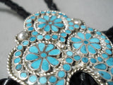 One Of The Best Vintage Native American Zuni Turquoise Sterling Silver Bolo Tie Old-Nativo Arts