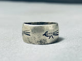 Fantastic Vintage Native American Navajo Sterling Silver Roadrunner Thick Band Ring-Nativo Arts