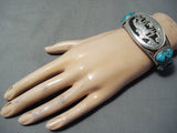 Phenomenal Vintage Native American Navajo Kingman Turquoise Sterling Silver Horses Bracelet-Nativo Arts
