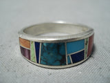 Stunning Vintage Native American Navajo Turquoise Gaspeite Lapis Spiny Oyster Silver Ring Old-Nativo Arts