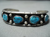 Impressive Vintage Native American Navajo Turquoise Sterling Silver Bracelet Old-Nativo Arts