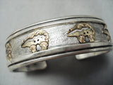 Excellent Vintage Native American Navajo Sterling Silver And Gold Bracelet Old-Nativo Arts