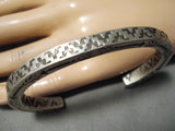Thick And Heavy!! Native American Navajo Sterling Silver Pueblo Geomtric Bracelet-Nativo Arts