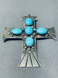 Marvelous Vintage Native American Navajo Blue Diamond Turquoise Sterling Silver Cross Pendant-Nativo Arts