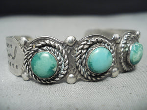 Amazing Signed Vintage Native American Navajo Green Turquoise Sterling Silver Bracelet-Nativo Arts