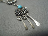 Exquisite Zuni Native American Sleeping Beaut Turquoise Sterling Silver Necklace-Nativo Arts