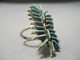 Important Vintage Native American Zuni Alice Quam Razor Turquoise Sterling Silver Ring Old-Nativo Arts