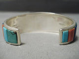 Detailed Turquoise Gaspeite Inlay Native American Navajo Sterling Silver Bracelet Cuff-Nativo Arts