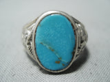 Special Vintage Native American Navajo Blue Gem Turquoise Sterling Silver Ring-Nativo Arts