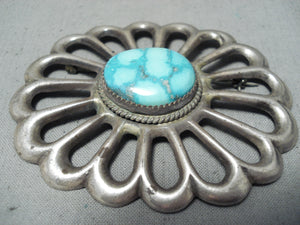 Superb Vintage Native American Navajo Candelaria Turquoise Sterling Silver Pin-Nativo Arts