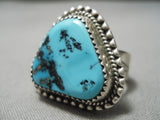 Magnificent Vintage Native American Navajo Triangular Turquoise Sterling Silver Ring-Nativo Arts