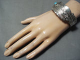 One Of The Most Detailed Native American Navajo Turquoise Sterling Silver Bangle Bracelet-Nativo Arts