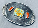 Signed Vintage Native American Navajo Royston Turquoise Sterling Silver Buckle-Nativo Arts