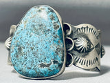 Spell-binding Native American Navajo Rare Turquoise Sterling Silver Bracelet Signed-Nativo Arts