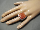 One Of The Best Native American Navajo Squared Spiny Shell Sterling Silver Heavy Ring-Nativo Arts
