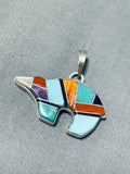 Rare Vintage Native American Navajo Inlay Turquoise Sugulite Jet Sterling Silver Bear Pendant-Nativo Arts