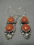 Important Fabulous Native American Navajo Jeanette Dale Sterling Silver Native American Navajo Coral Earrings-Nativo Arts