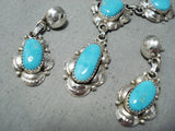 Celm Nalwood Native American Navajo Blue Gem Turquoise Sterling Silver Necklace & Earring Set-Nativo Arts