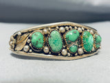 Important Damale Turquoise Vintage Native American Navajo Gold Sterling Silver Bracelet-Nativo Arts