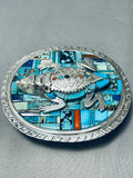 Best Important Native American Navajo Toad Turquoise Inlay Sterling Silver Buckle-Nativo Arts