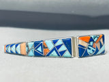 Best Vintage Native American Navajo Ricky Tolino Turquoise Inlay Sterling Silver Bracelet-Nativo Arts
