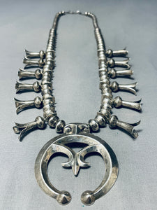 Early Hand Tooled Vintage Native American Navajo Sterling Silver Squash Blossom Necklace-Nativo Arts