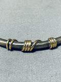 Orville Tsinnie 14k Gold Vintage Native American Navajo Sterling Silver Bangle Bracelet-Nativo Arts
