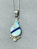 Eye Catching Vintage Native American Navajo Inlay Turquoise Lapis Sterling Silver Necklace-Nativo Arts