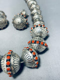 Best Native American Navajo 182 Gram Coral Sterling Silver Bead Necklace-Nativo Arts